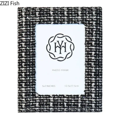DecorBites 6x7 inch fabric framed photo frame in black and white with woven fabric finish for TV cabinet decor