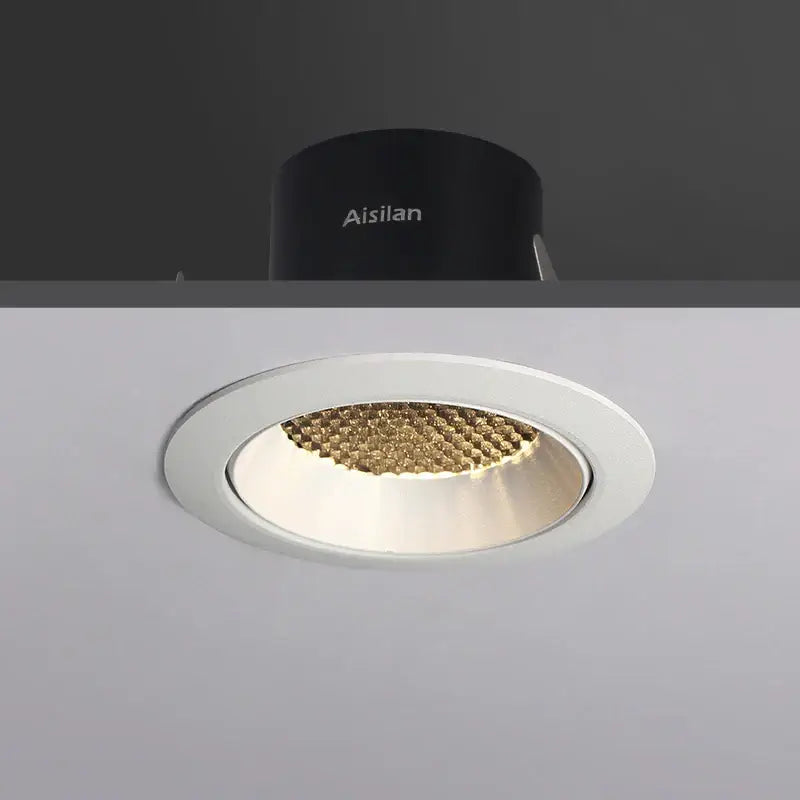 DecorBites™ 7.5cm white recessed led downlight with gold honeycomb led panel and black fixture for living room ceiling use