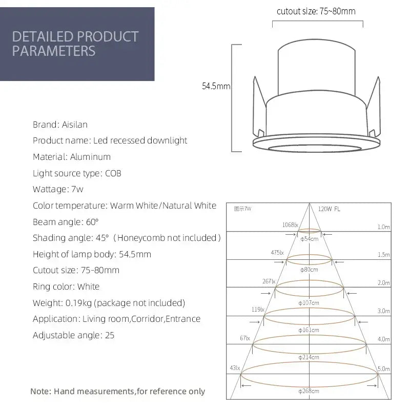 DecorBites™ aluminum led recessed downlight with white ring and warm natural white light for ceiling use