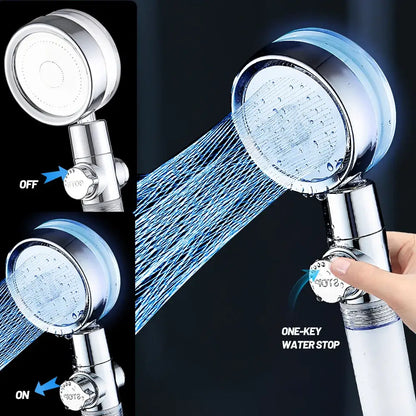 Decorbites™ chrome handheld shower head with sleek circular design and blue led lighting for high pressure use