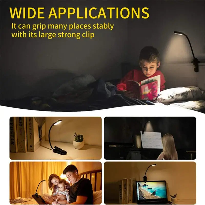 Black flexible gooseneck led book light with adjustable head and sleek modern design for focused reading illumination