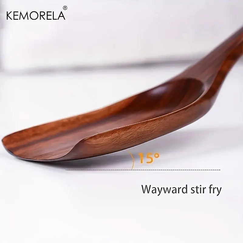 Kemorela brand thai wooden cooking spoon with rich brown finish and ergonomic design from DecorBites wooden utensil set