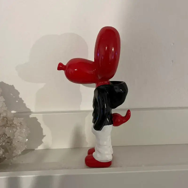 Decorbites 7 inch resin balloon dog statue in glossy red and black with white pants for home decor accessory
