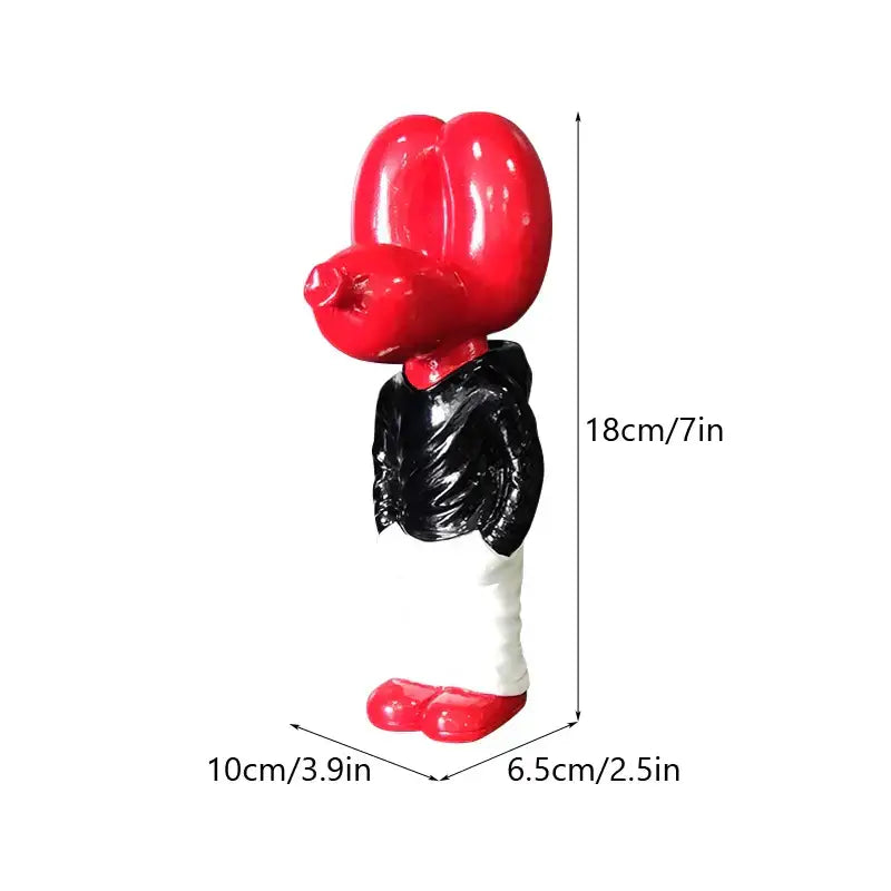 Decorbites 7 inch red balloon dog statue figurine with glossy black jacket and white pants resin home decor accessory