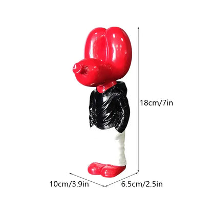 Decorbites 7 inch red balloon dog statue figurine with glossy black jacket and white pants resin home decor accessory