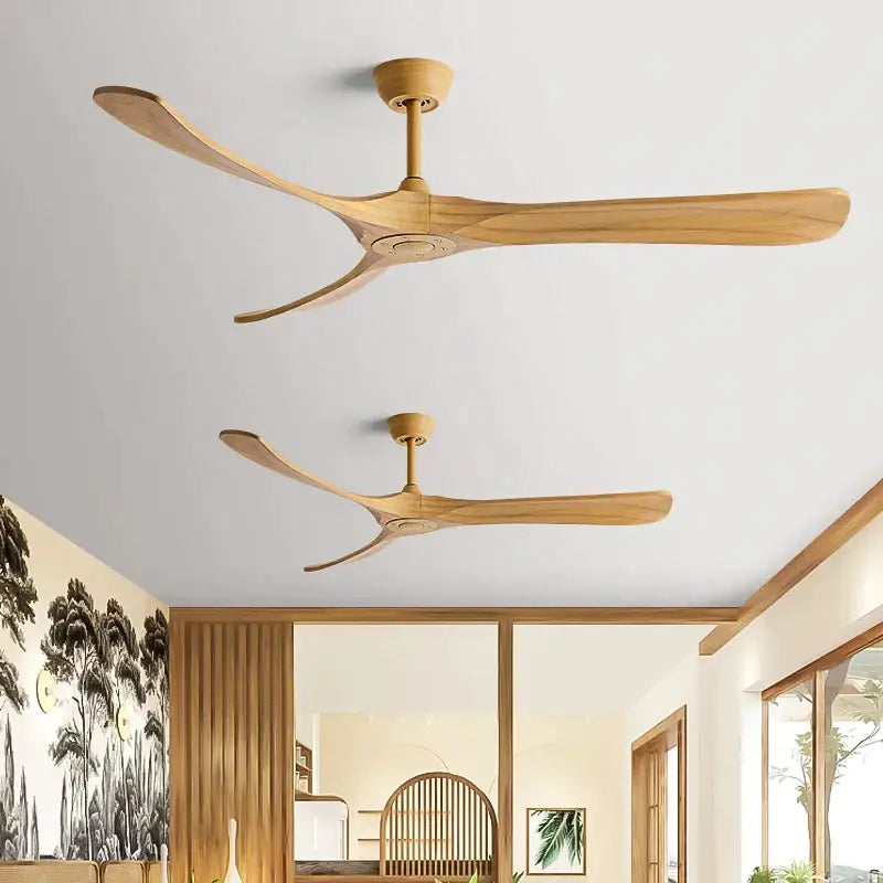 Modern wooden ceiling fan with three curved blades and black american modern design for indoor restaurant use