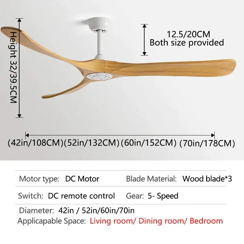 Modern ceiling fan with three light wooden blades and white motor housing from decorbites black american modern series