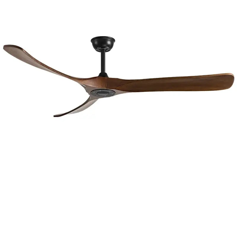 DecorBites 70 inch black American modern ceiling fan with three dark brown American modern wooden blades for indoor use