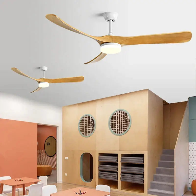 Modern decorbites 70 inch black retro fan light with three solid wood blades and central white led light fixture