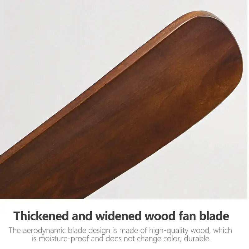 A thickened solid wood blade with dark brown finish on DecorBites™ 70 inch black retro fan light with LED and remote