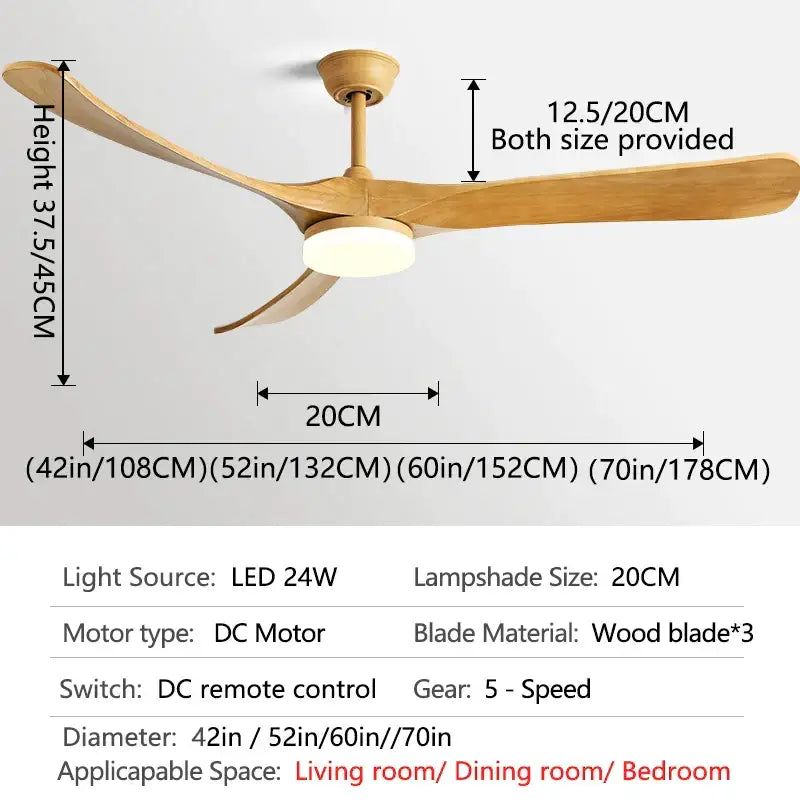 DecorBites™ 70 black retro fan light with solid wood blades, circular led light, and sleek three-blade design