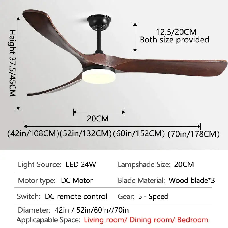 Dark brown wooden blade fan light with integrated led in decorbites 70 inch black retro fan with solid wood blades
