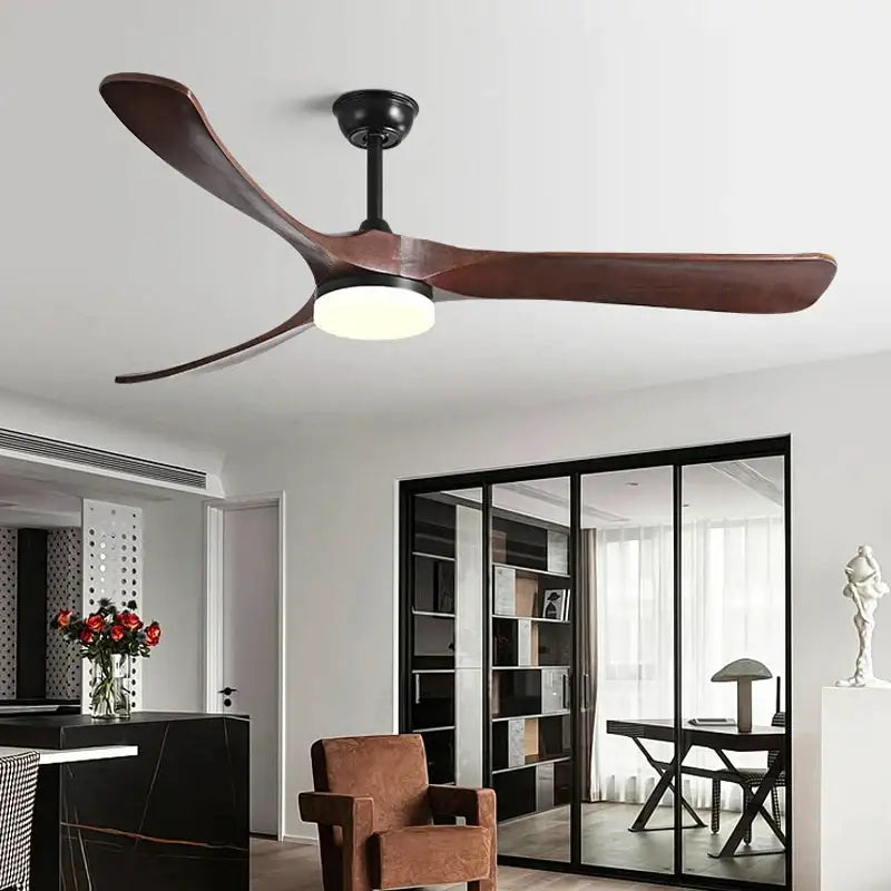 Modern decorbites™ 70 inch black retro fan light with three solid wood blades and integrated led light fixture