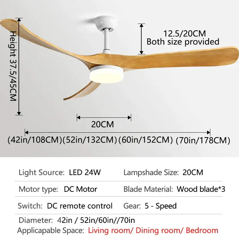 Modern decorbites 70 inch black retro fan light with solid wood light-colored blades and white central housing