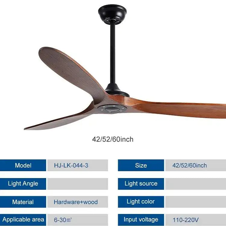 Decorbites 70 inch wood dc ceiling fan with remote control featuring black and wood three blade modern design