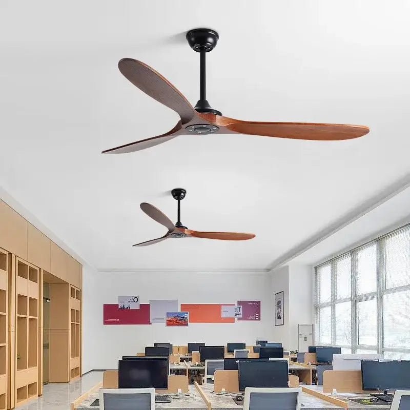 Modern decorbites™ 70 inch wood dc ceiling fan with three dark brown wooden blades and black hub with remote control