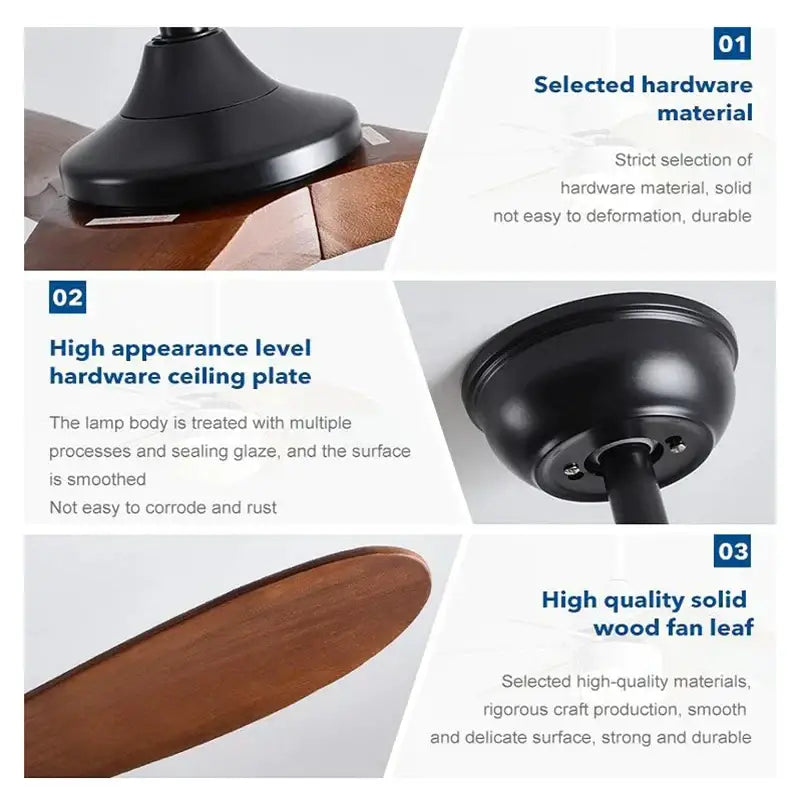 Decorbites 70 inch wood dc ceiling fan with remote control featuring black metal body and wooden blades in industrial style