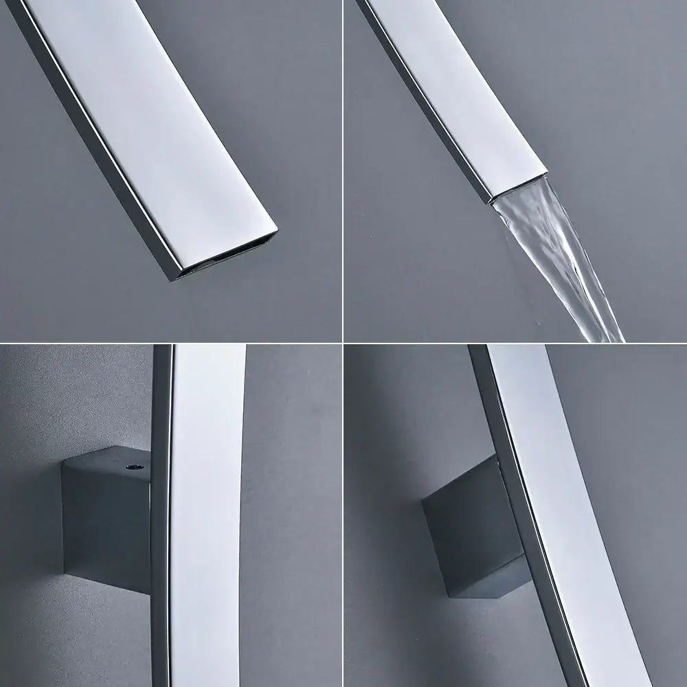 Modern chrome finished rectangular waterfall basin mixer tap with sleek minimalist design wall mounted black bronze
