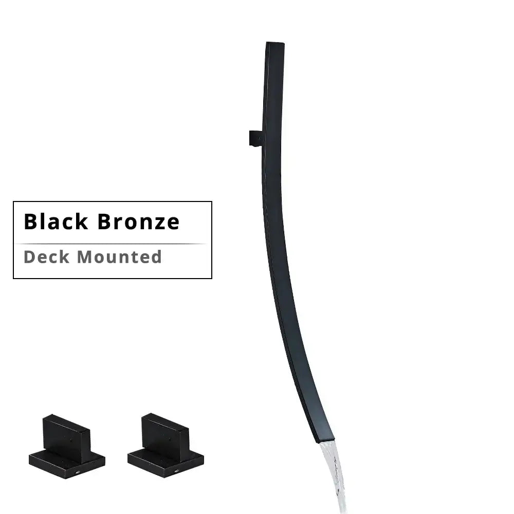 Black bronze wall mounted basin mixer tap with 70cm sleek curved waterfall showerhead by decorbites