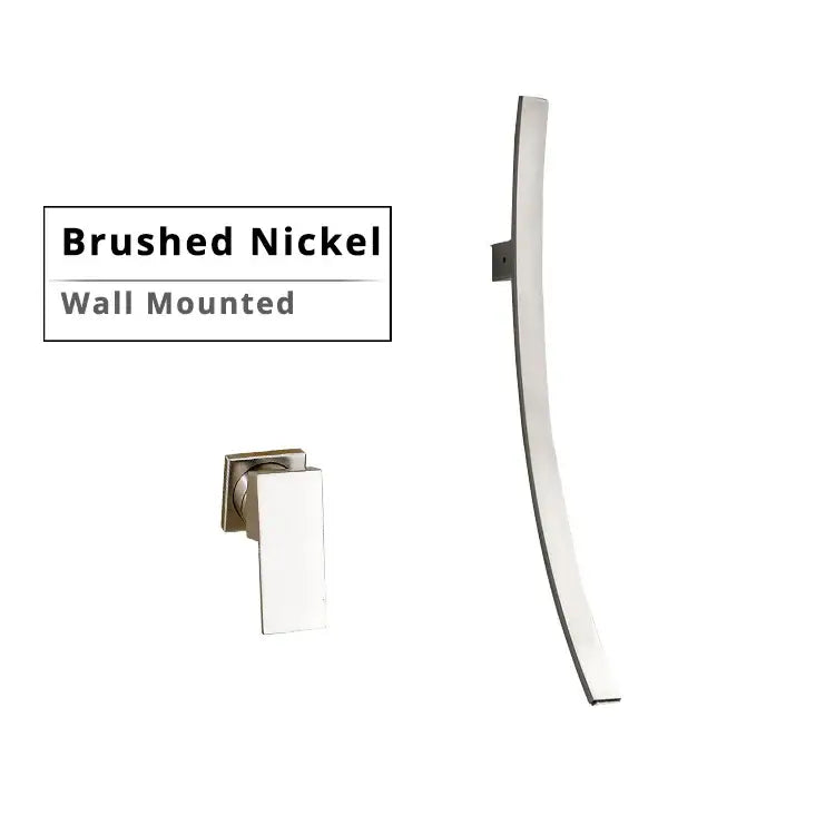 Brushed nickel wall-mounted pull handle with sleek curved design for DecorBites black bronze basin mixer tap