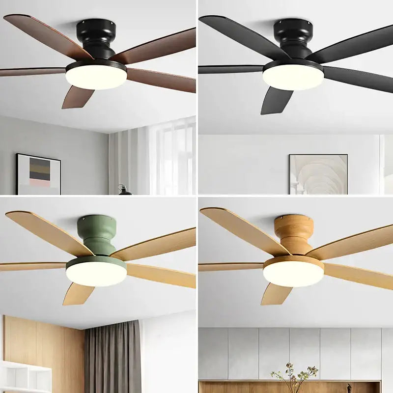 Modern DecorBites™ 72 inch low floor fan light chandelier with five wooden blades in black brown green and natural wood colors ceiling fan