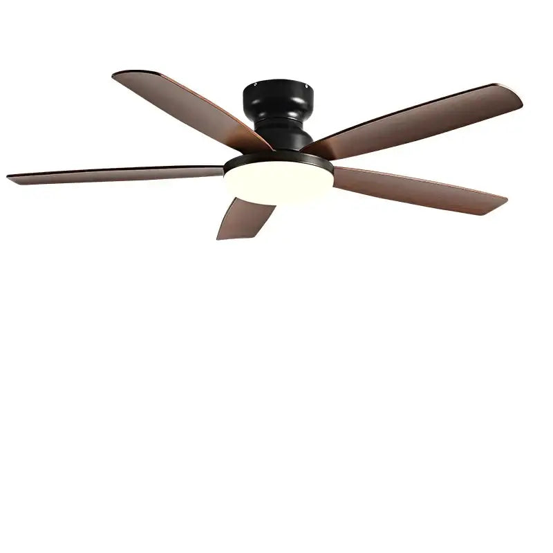 Black DecorBites™ 72 low floor fan ceiling fan with five dark brown wooden blades and frosted glass floor fan light fixture