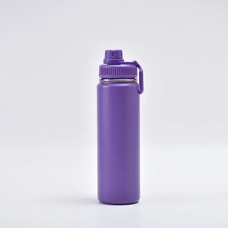 Decorbites 750ml purple stainless steel insulated sports water bottle with screw-on lid and carrying loop