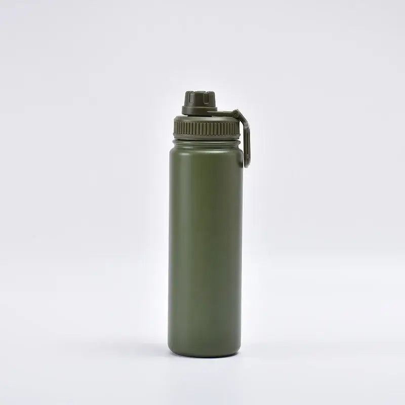 Decorbites 750ml olive green insulated sports water bottle with stainless steel body and textured screw-on lid with loop