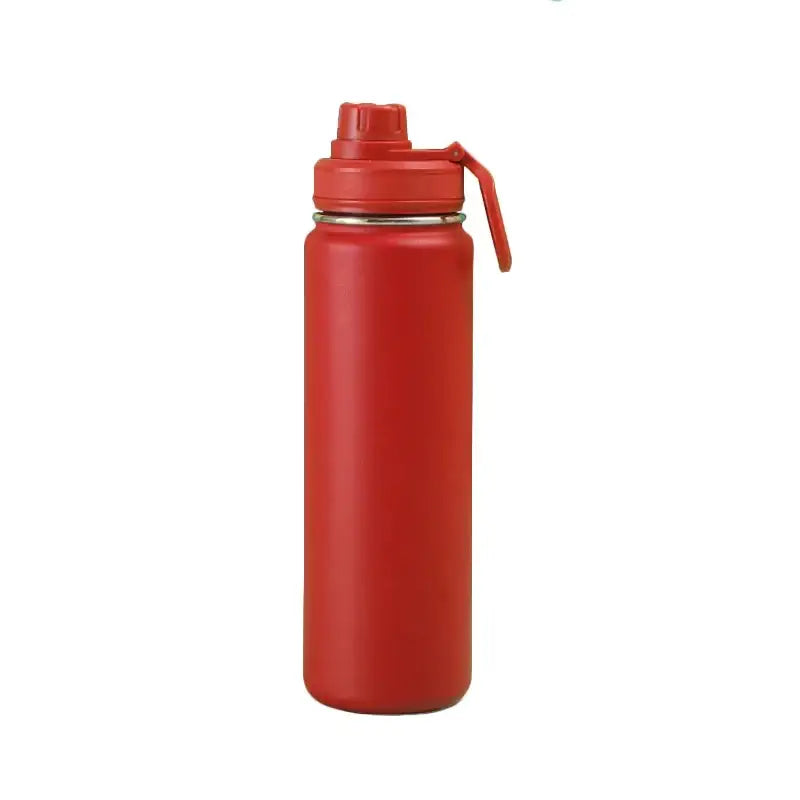 Red DecorBites™ 750ml stainless steel insulated sports water bottle with flip-top lid and integrated handle