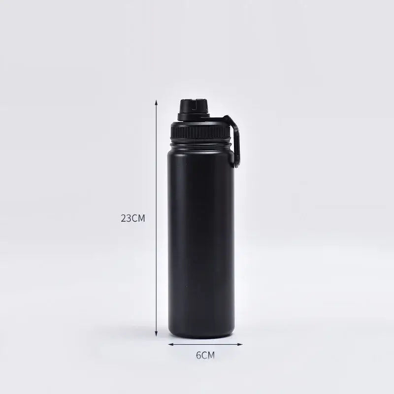 DecorBites 750ml black stainless steel insulated sports water bottle with screw-on lid and carrying loop