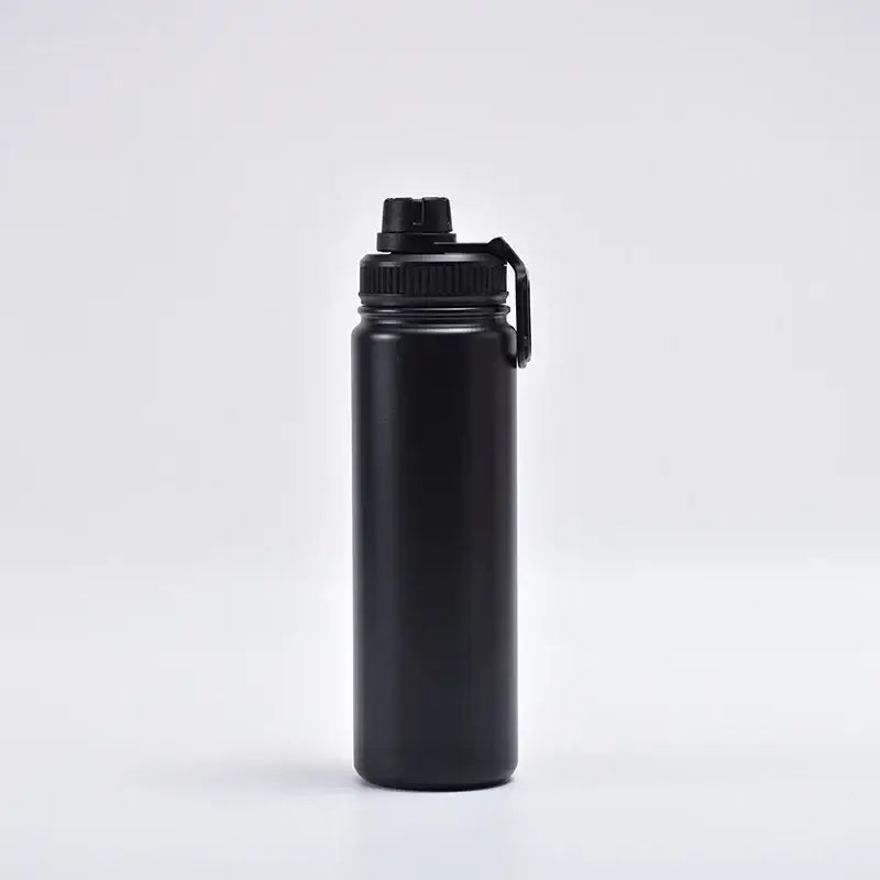 Decorbites™ 750ml black stainless steel insulated sports water bottle with screw-on lid and carrying loop