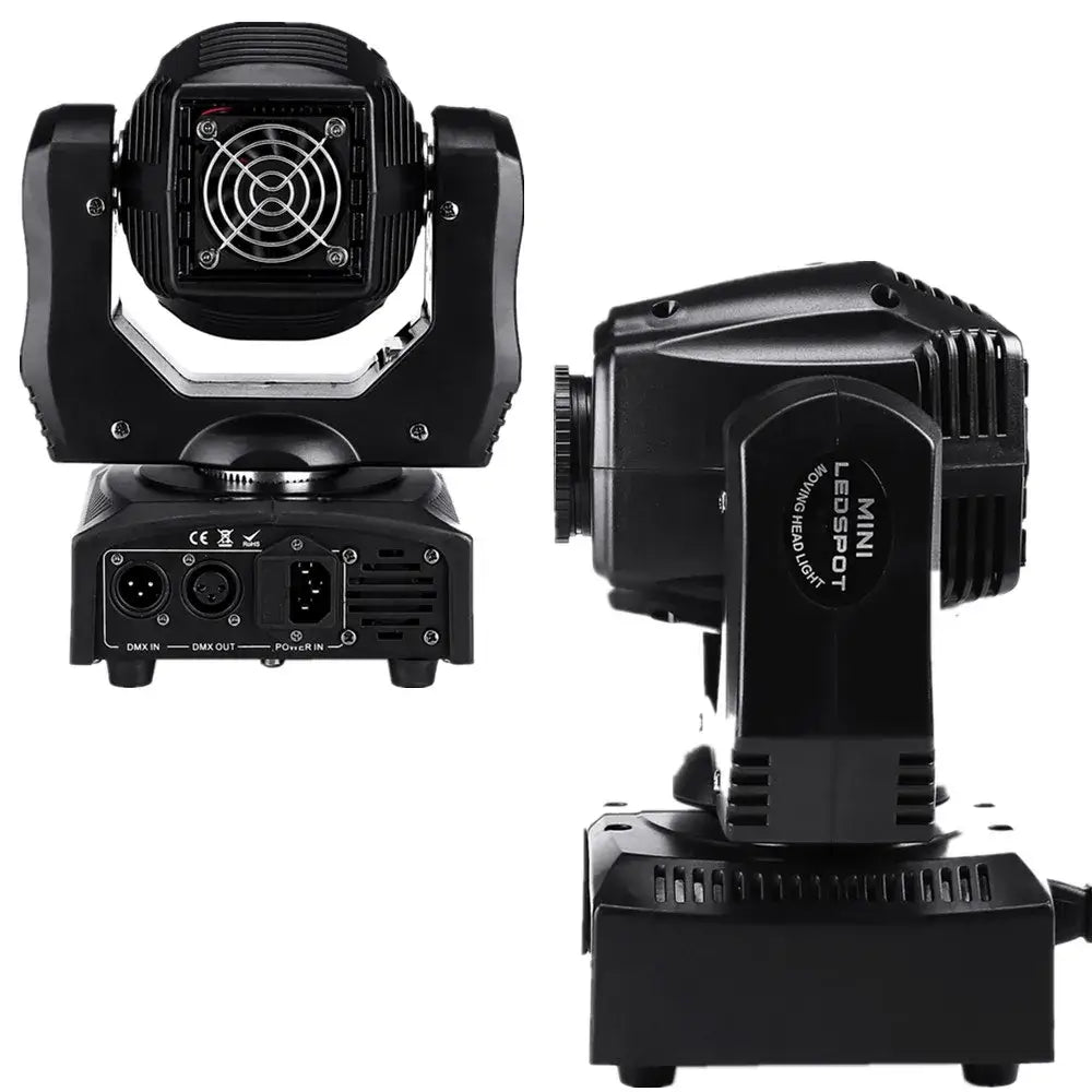 Black decorbites™ 75w led moving head spot light with cooling fan and control ports for dj and disco use