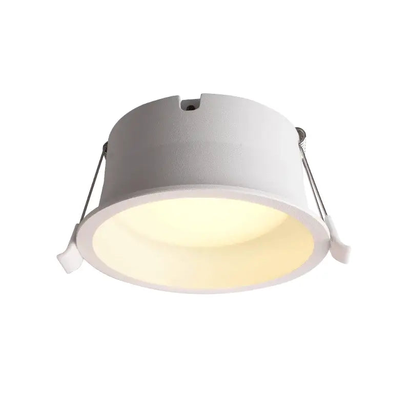 White aluminium decorbites soft anti-glare led downlight with recessed cylindrical design and warm diffused glow