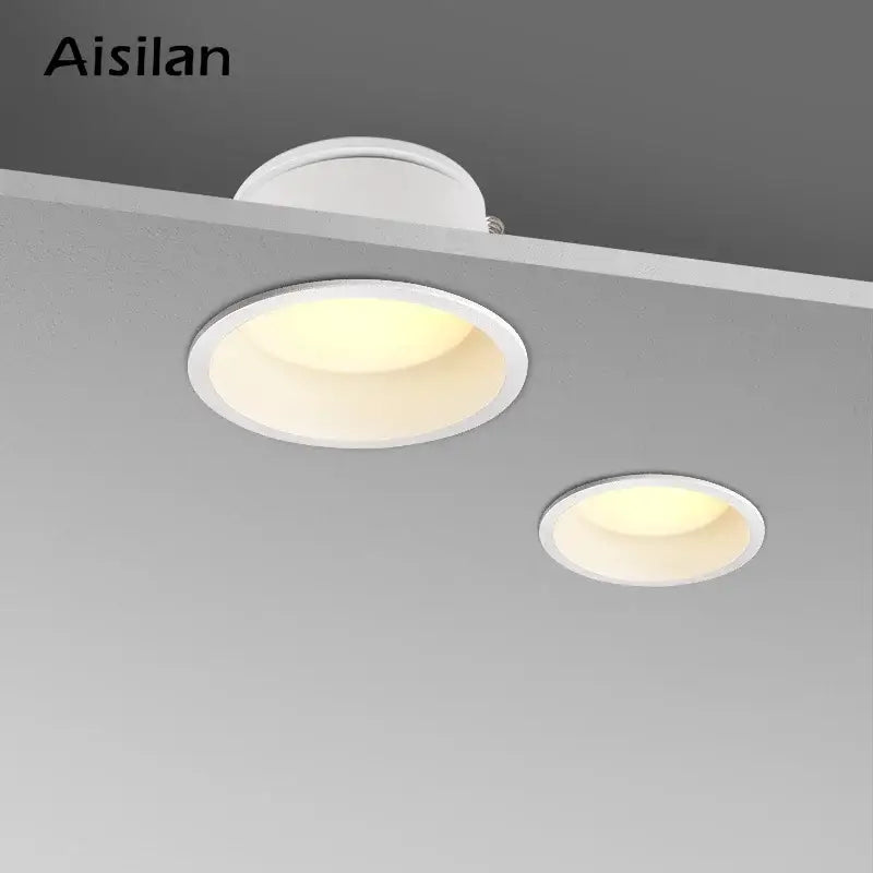 White circular aluminium decorbites soft anti-glare led downlight with warm yellow illumination for recessed ceiling use