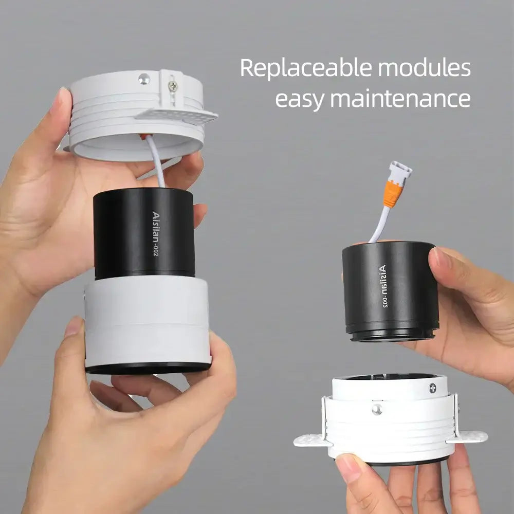 Black and white decorbites 7w cri97 led downlight with replaceable modular components for easy maintenance