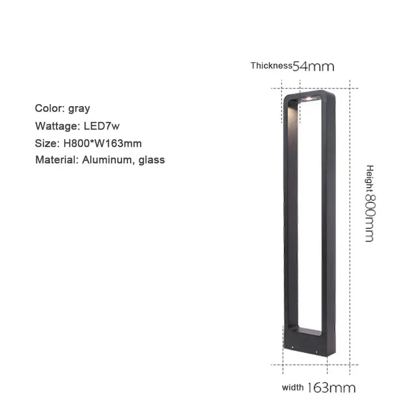 Gray rectangular bollard light made of aluminum and glass 800mm tall decorbites 7w led aluminum garden fixture for outdoor use