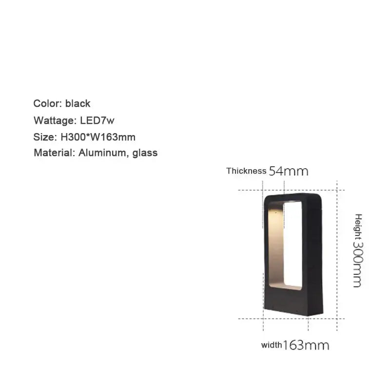 Black led aluminum garden bollard light by decorbites 7w led with sleek rectangular frame and illuminated panel