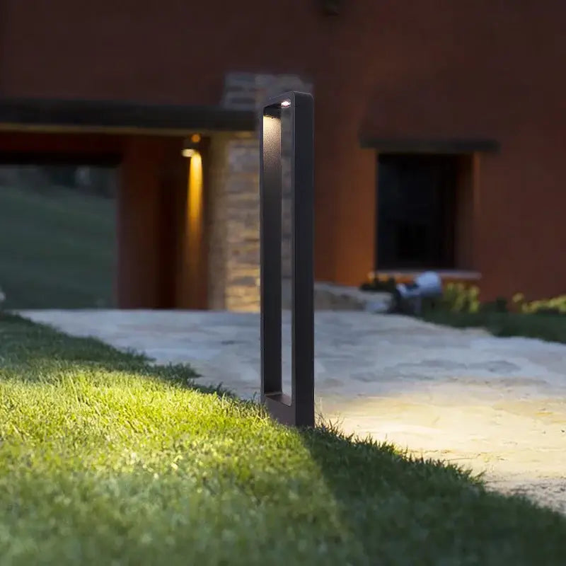 Modern black metal bollard light with sleek rectangular design and warm led illumination decorbites 7w led aluminum garden