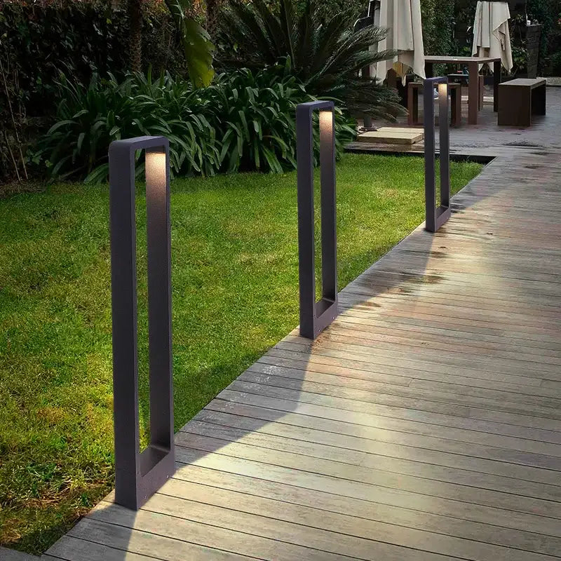 Modern black rectangular bollard light with warm illumination decorbites 7w led aluminum garden for outdoor landscape