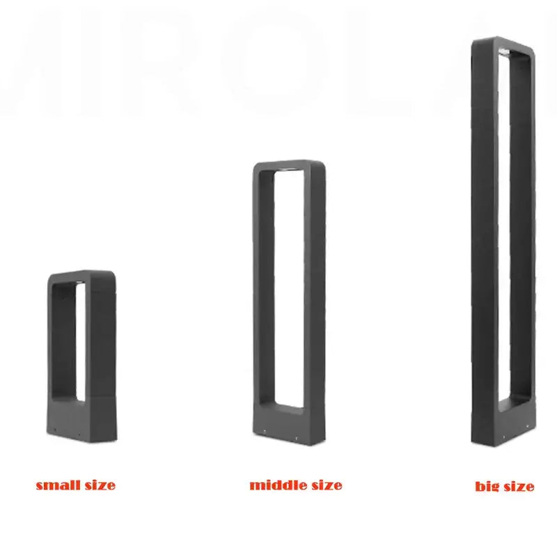 Black rectangular bollard light frame in small, middle, and big sizes for decorbites 7w led aluminum garden use