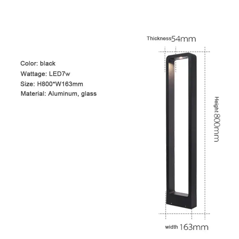 Black rectangular bollard light with sleek aluminum frame and glass panel in decorbites 7w led aluminum garden design