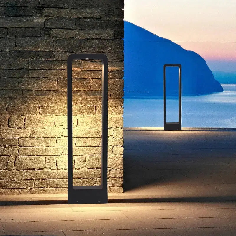 Modern black rectangular bollard light with sleek aluminum design and warm light by DecorBites 7W LED for outdoor garden