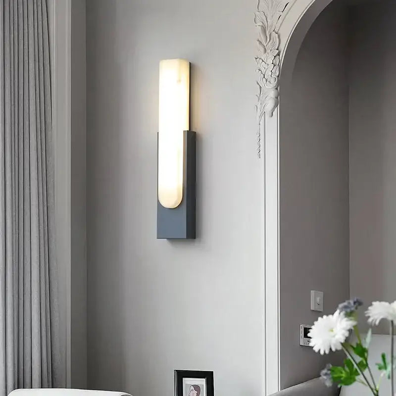 Modern minimalist decorbites 7w led wall lamp with warm white glass panel and matte dark gray metal base for indoor lighting