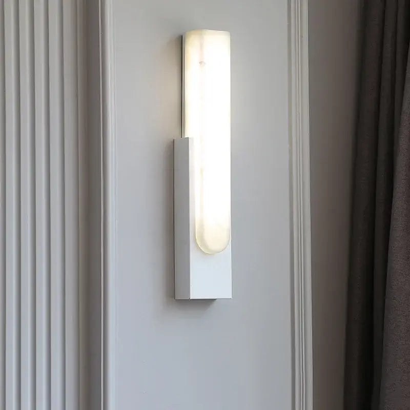 Modern white rectangular decorbites 7w led marble wall lamp with frosted glass diffuser emitting warm light