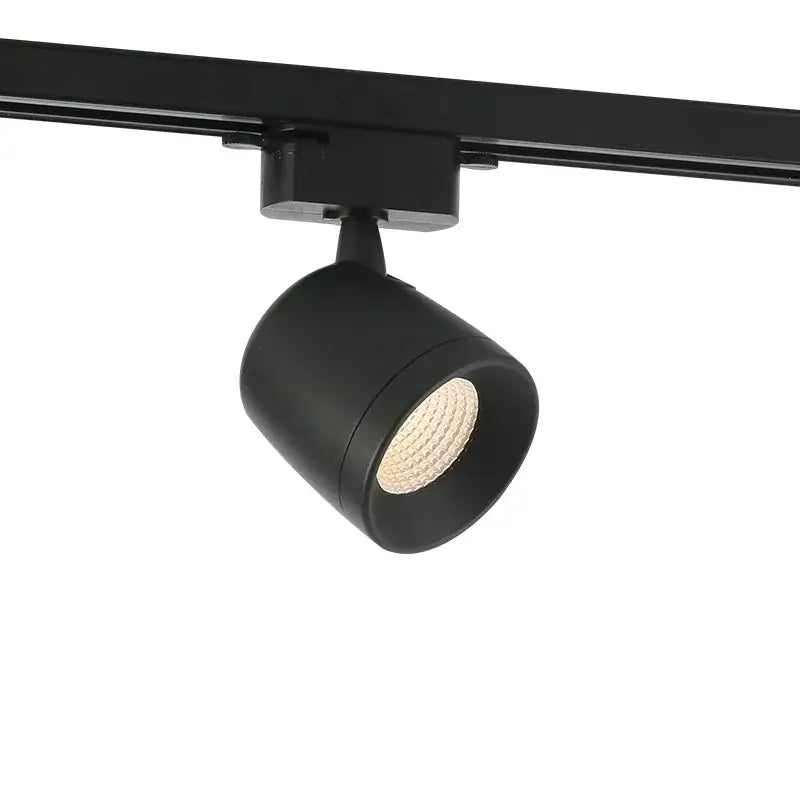 Black matte decorbites 7w led track light spotlight with cylindrical aluminum head and visible led array for living room use