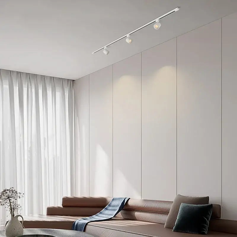 Minimalist white decorbites 7w led track light spotlights with three adjustable aluminum fixtures on modern ceiling rail