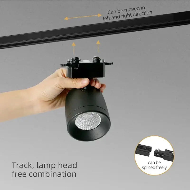 Black cylindrical decorbites 7w led track light spotlights with matte finish and adjustable head for living room use