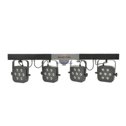 Black led light bar with four square fixtures each housing nine circular leds in decorbites 7x40w rgbw led par kit