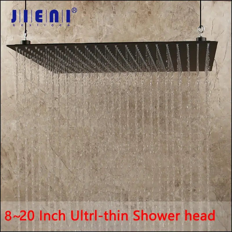 DecorBites™ black ultra-thin metal rain shower head with multiple jets for a modern bathroom rain shower experience