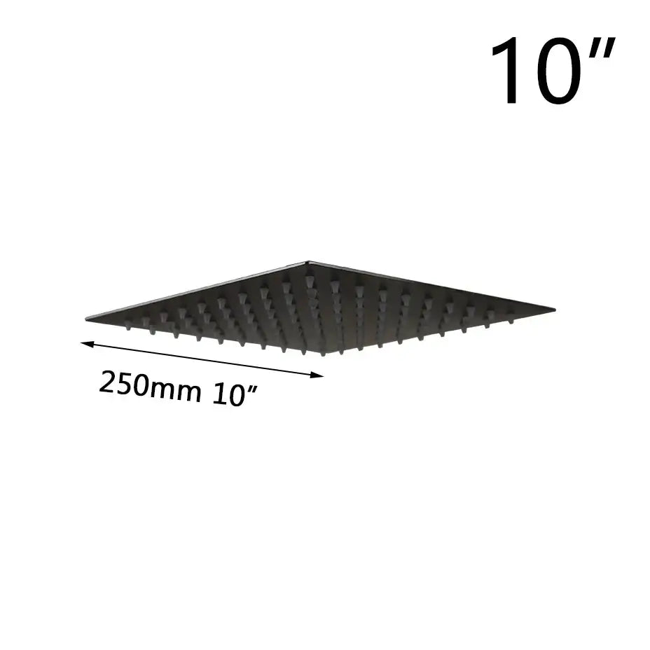 DecorBites™ black matte square rain shower head with ultra-thin design and evenly spaced nozzles for bathroom use